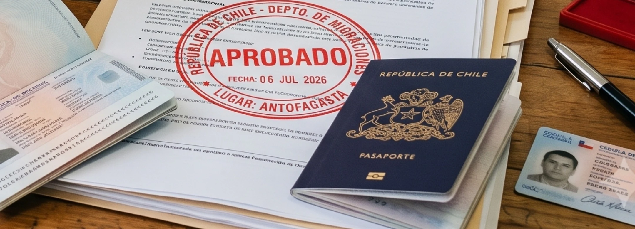 Trámite migratorio aprobado, pasaporte chileno y documentación